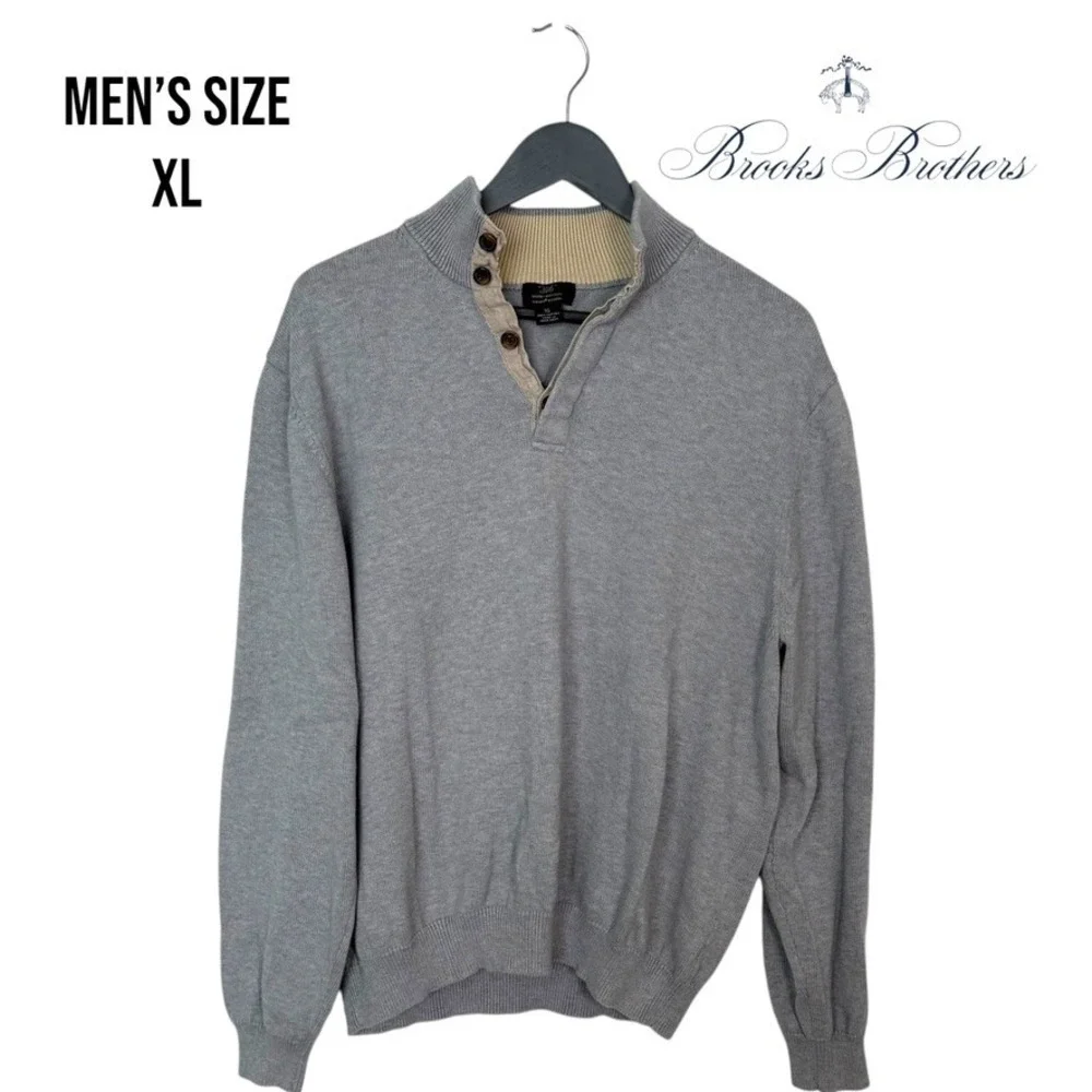 Brooks Brothers 346 Supima Cotton Button Mock Neck Pullover Sweater Mens XL Gray - Picture 1 of 5
